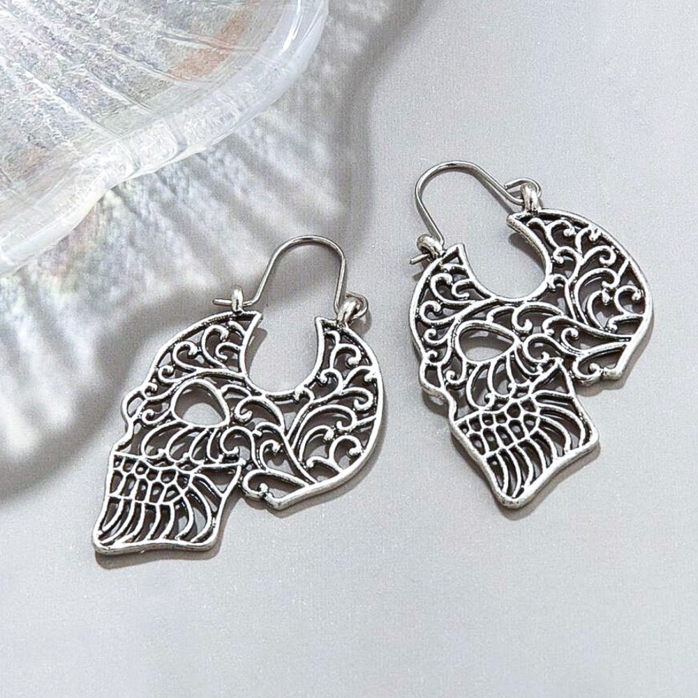 Any 2/$20! Boho Sugar Skull Open Work Earrings - Picture 2 of 12